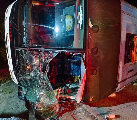 A passenger bus involved in a road crash incident with a passenger vehicle along Gumaca, Quezon last Friday, February 20.