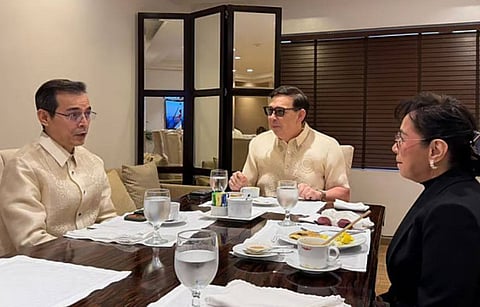 MANILA Mayor Francisco Domagoso (left) holds a meeting with Executive Secretary Ralph Recto and his wife former Batangas Governor Vilma Santos to discuss the proposed transformation of the Intramuros Golf Course into a forest park.