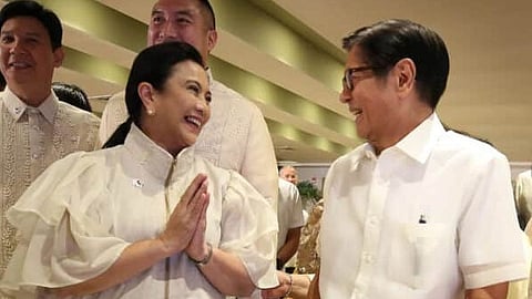Naga City Mayor Leni Robredo and President Ferdinand Marcos Jr. having light moments at Malacanang.