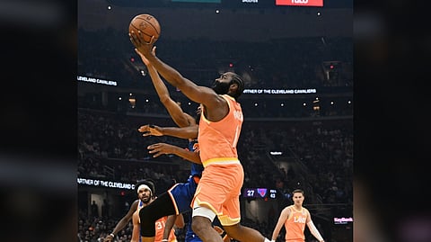 JAMES Harden beams with pride over the effort of the Cleveland Cavaliers in their 109-94 win over the New York Knicks in the NBA regular season.