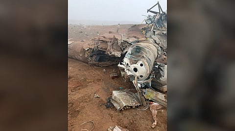 THE remains of the helicopter that crashed on 23 February 2026, in Chala Viejo, a locality in the Arequipa region of southern Peru.