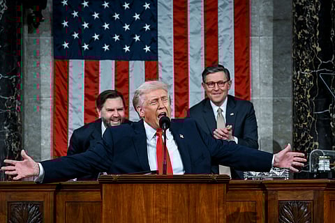 US President Donald Trump delivers the first State of the Union address of his second term to a joint session of Congress in the House Chamber of the United States Capitol in Washington, D.C., on 24 February 2026.