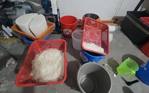BIG HAUL. Some of the ingredients in manufacturing shabu that were found inside a raided laboratory in Valenzuela City on Feb. 22, 2026. The Philippine National Police on Thursday (Feb. 26) vowed to go after the syndicate behind the operation.