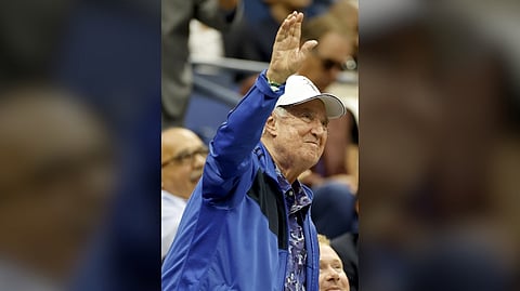 NEIL Sedaka waves to the crowd during the Menâ’s Singles Quarterfinal match between Andrey Rublev and Frances Tiafoe of the United States on Day Ten of the 2022 US Open at USTA Billie Jean King National Tennis Center on 7 September 2022 in the Flushing neighborhood of the Queens borough of New York City.