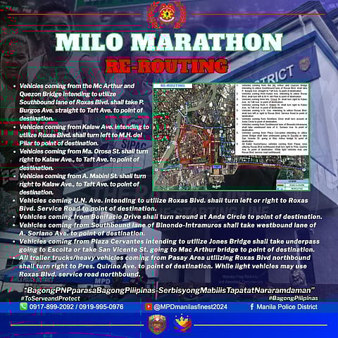 Manila Police District posts advisories ahead of the marathon in Manila which will close several major roads in Manila.