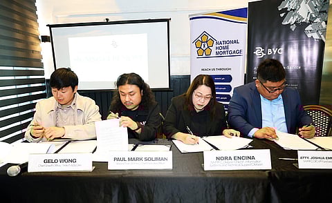 THE National Home Mortgage Finance Corporation is exploring
blockchain-enabled solutions with Bayanichain Tech Inc. to boost transparency and efficiency in housing finance operations. In photo (from left) are BYC chief growth officer Gelo Wong, BYC chief executive officer Paul Mark Soliman, NHMFC IT chief Nora Encina, and Fund and Asset Management OIC-vice president Atty. Joshua Emmanuel Cariño.
