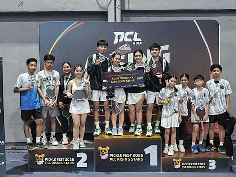 TEAM Velaris displays its gold medals, replica of scholarship development grant, and ticket to the PCL Asia Grand Finals in China after ruling the PCL Rising Stars U19 Sectional Tournament in Davao over the weekend.