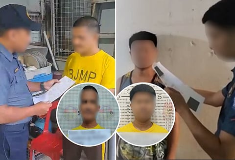 Operatives from the Northern Police District read the Miranda rights to two men wanted for murder during simultaneous warrant operations. The operations were conducted in Caloocan and Navotas City.