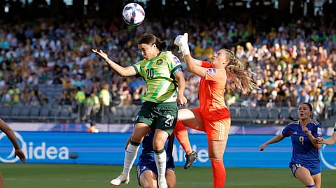 SAM Kerr delivers a header right in the heart of the Filipinas defense to lead Australia to a 1-0 win in the AFC Women’s Asian Cup late Sunday at the Perth Stadium in Australia.