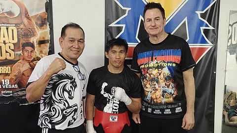 IBF champion Pedro Taduran (middle) gets premium training in Las Vegas under the watchful eyes of lead trainer Carl Peñalosa Jr. and American dealmaker Sean Gibbons.