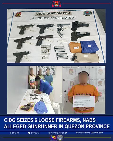 CIDG arrests alleged gunrunner in Quezon, seizes six firearms