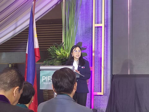 DTI Secretary Cristina Roque speaking at the opening of PIFS & Interior + Design Manila 2026
