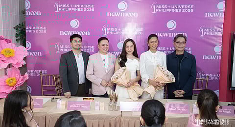 FROM left to right: Mario Garcia, MUPH vice president for marketing; Voltaire Tayag, MUPH executive vice president; Jonah Sison-Ramos, New Moon founder and CEO; Ariella Arida, MUPH national director; and Jonas Antonio Gaffud, MUPH president and CEO.