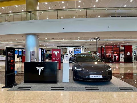TESLA displays the Model 3 at its pop-up space in SM Megamall’s Mega Fashion Hall.