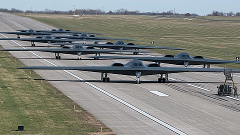 AMERICAN B-1 bombers have landed at a British air base while more stealth aircraft are expected to arrive as the United States signals a major escalation in strikes against Iran.