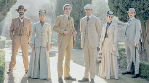 THE cast of 'Young Sherlock' (from left) Joseph Fiennes, Zine Tseng, Donal Finn, Heor Fiennes Tiffin, Natascha McElhone and Max Irons.