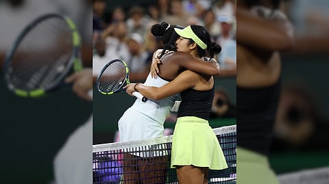 ALEX Eala hugs the injured Coco Gauff after posting a 6-2, 2-0 (ret.) in the Round of 32 of the BNP Paribas Open women’s singles event on Monday.