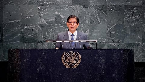President Ferdinand "Bongbong" Marcos Jr. delivers remarks during the Special Plenary Meeting of the United Nations General Assembly at United Nations Headquarters in New York City on 10 March 2026.