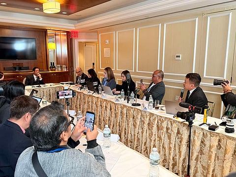 President Ferdinand Marcos Jr. faces Manila media in New York City .