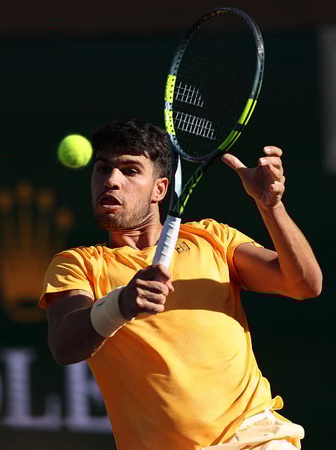 CARLOS Alcaraz displays his deadly form en route to posting a 6-1, 7-6 (7/2) victory over Casper Ruud to reach the quarterfinals of the Indian Wells Open on Wednesday.