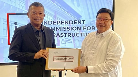 ANDRES Reyes Jr. (right), chairperson of the Independent Commission for Infrastructure, on Friday, turned over documents, evidence and findings from the commission’s probe into flood control anomalies to Ombudsman Jesus Crispin Remulla. In a statement, Reyes said the ICI will wind down its operations until 31 March.