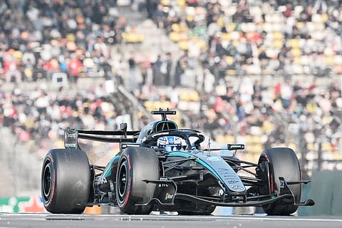 PUSHING for pace, Mercedes driver George Russell powers through the Shanghai International Circuit during sprint qualifying in Shanghai.