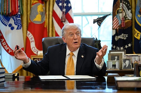 DONALD Trump speaks while signing an executive order on fraud in the Oval Office on 16 March 2026.