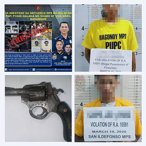 Bulacan Police operations March 19-20, 2026 yield 15 arrests, with ₱102k worth of suspected shabu and five unlicensed firearms taken into custody.