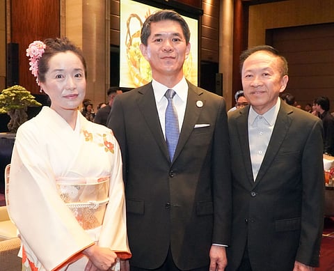 JAPANESE Ambassador to the Philippines Endo Kazuya (center) with Madame Akiko and the author Joy Fong.