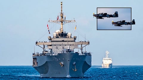 THE USS Blue Ridge and BRP Gabriela Silang (OPV-8301) cut across open waters in tight formation during joint maritime drills between the United States and the Philippines. Inset shows two Super Tucanos.