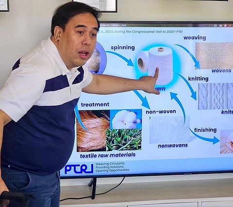 DEPARTMENT of Science and Technology-Philippine Textile Research Institute director Dr. Julius L. Leaño Jr. lectures visitors on the textile value chain.