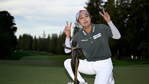 KIM Hyo-joo savors the sweetness of her triumph after winning the LPGA Tour's Fortinet Founders Cup tournament in California on Sunday.