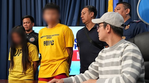 MANILA Mayor Francisco ‘Isko Moreno’ Domagoso presents Albert Magdaraog and his live-in partner Ma. Cristina Anduyan after they were arrested at a lodging inn in Santa Rosa, Laguna on Tuesday.