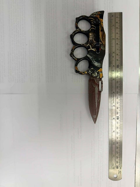 The knife used by the suspect to stab an 18-year-old student in the City of Malolos, Bulacan on March 23, 2026.