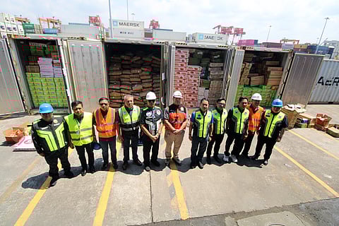 BOC Commissioner Ariel F. Nepomuceno, Department of Agriculture (DA) Undersecretary Carlos Carag, along with key Bureau of Customs (BOC) and Subic Bay Metropolitan Authority (SBMA) officials, show the seized P47.436M agricultural products to the media at the Port of Subic on March 27, 2026.