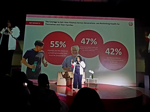 AIA PH Chief Marketing Officer Ms. Melissa Henson presenting the results of the 2026 Rethink Health Study on 18 March at Bigger Pictures, Mandaluyong City,