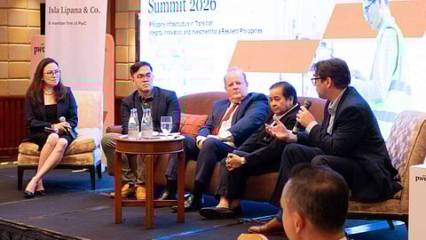 (From left ): Mary Jade Roxas-Divinagracia, Deals and Corporate Finance managing partner at Isla Lipana and Co./PwC Philippines; Atty. John Dominic Zafe, director of Project Development Services at PPPC; Lachy Haynes, Energy Transition partner at PwC Australia; Undersecretary Mylene Capongcol of the Department of Energy; Bjorn Rosenberger, and head of Offshore Wind at Triconti ECC Renewables Corporation, during a fireside chat at the PwC Philippines’ 4th Philippine Infrastructure Summit at the Makati Shangri-La.