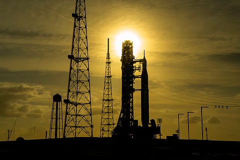 NASA’s Artemis II Space Launch System rocket and Orion spacecraft rest on Launch Pad 39B at Kennedy Space Center in Cape Canaveral, Florida, on 31 March 2026, ahead of the crewed lunar mission.