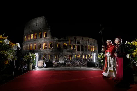 POPE Leo XIV attends the Way of the Cross at the Colosseum as part of the Holy Week celebrations in Rome.