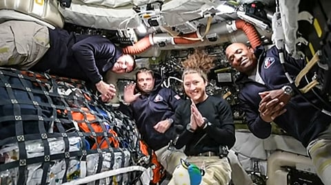 ARTEMIS II crew members (from left) Canadian astronaut Jeremy Hansen and NASA astronauts Reid Wiseman, Christina Koch and Victor Glover, as they head to orbit the Moon for the first time in more than half a century.