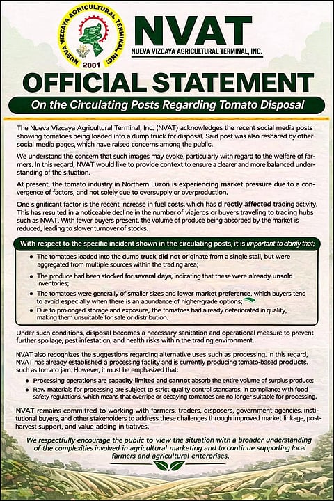 NVAT explains tomato dumping after viral Nueva Vizcaya video