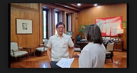 President Ferdinand Marcos Jr. being inteviewed by Palace press officer, Usec. Claire Castro