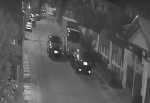 Screengrab from the CCTV footage released by the Quezon City Police District on the gas siphoning incident in Barangay Greater Fairview on March 31.