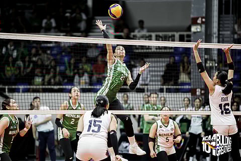 ZAM Nolasco delivers an emphatic performance to help Saint Benilde keep its title-retention bid alive with a dramatic 25-18, 25-21, 27-25 victory over Letran in Game 2 of Season 101 NCAA women’s volleyball tournament best-of-three finals series on Wednesday.