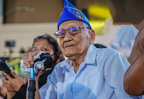 A veteran watches the play at the Parangal sa mga Beterano and Tanghal ng Kagitingan held at the People’s Center in Balanga City, Bataan on April 7, 2026.