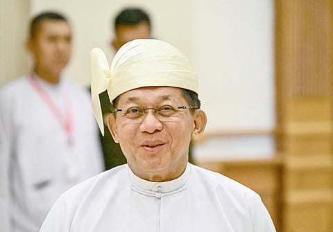 FORMER Myanmar military chief and Myanmar president Min Aung Hlaing leaves after his sworn-in ceremony during a session of the Pyidaungsu Hluttaw (Union Parliament) in Naypyidaw on 10 April 2026.
