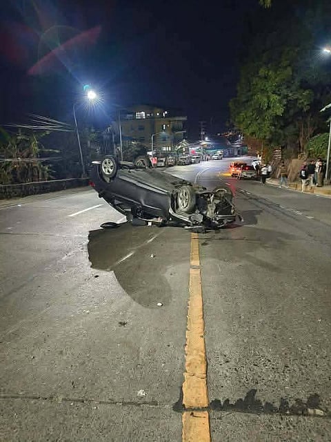5 students were rushed to the hospital after the car they were on board rammed a riprap the all along Camp 8,Kennon Road, Baguio City on April 10, 2026. |Aldwin Quitasol. Photo Courtesy of Baguio Police.