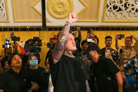 Davao City Mayor Sebastian Duterte arrives at Club Filipino in San Juan City on 12 April to lead the launching of the Reform Alliance for Good Governance and Accountability (RAGE) Coalition.