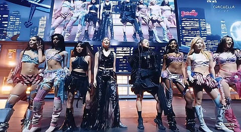 Katseye with Huntr/x at Coachella.