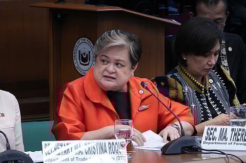 DFA Secretary Ma. Theresa Lazaro briefs the Senate PROTECT Committee on Monday, 13 April, regarding the Philippines' deal with Iran, allowing the safe passage of Manila-bound oil vessels and Filipino seafarers through the Strait of Hormuz.